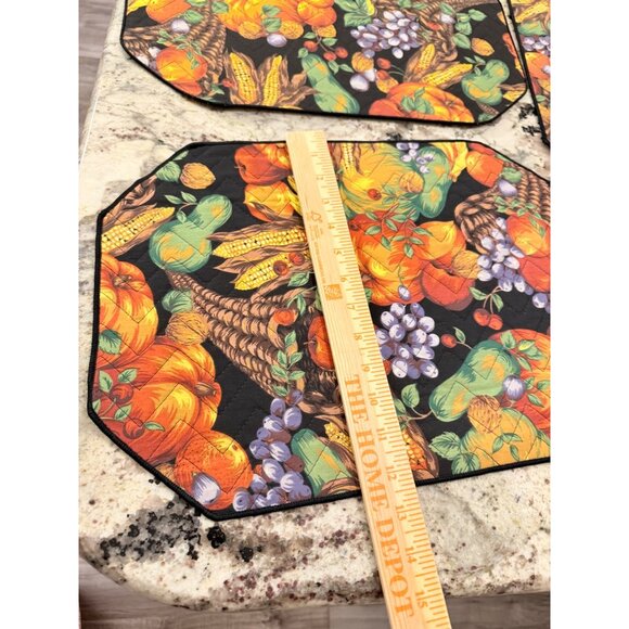 4 VTG Fall Harvest Quilted Placemats Cornucopia Pumpkin Thanksgiving table top - Picture 8 of 15
